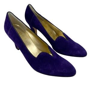 SALVATORE FERRAGAMO Purple Suede Leather Pumps 8 AAAA Narrow Width Italy